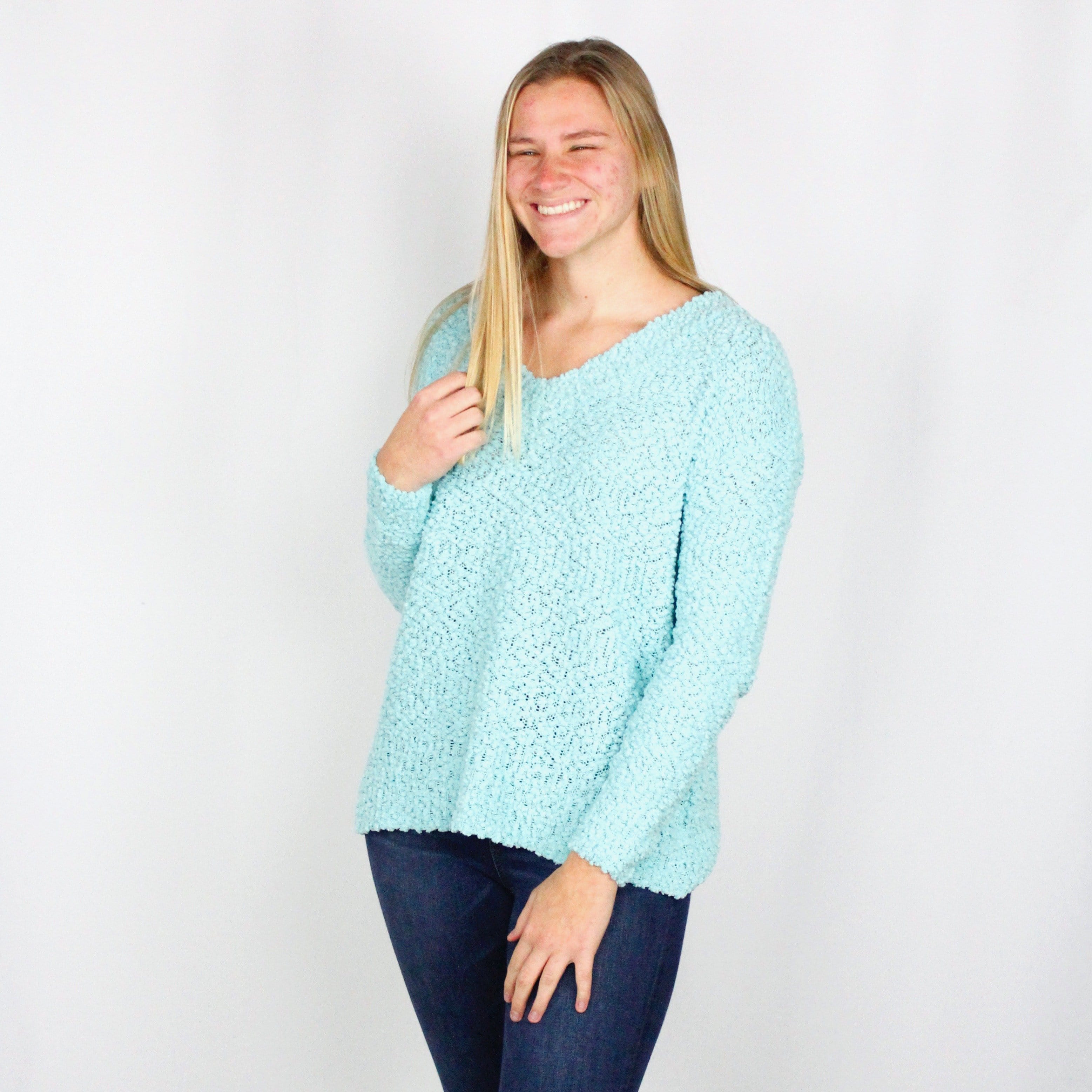 Popcorn Vneck Sweater