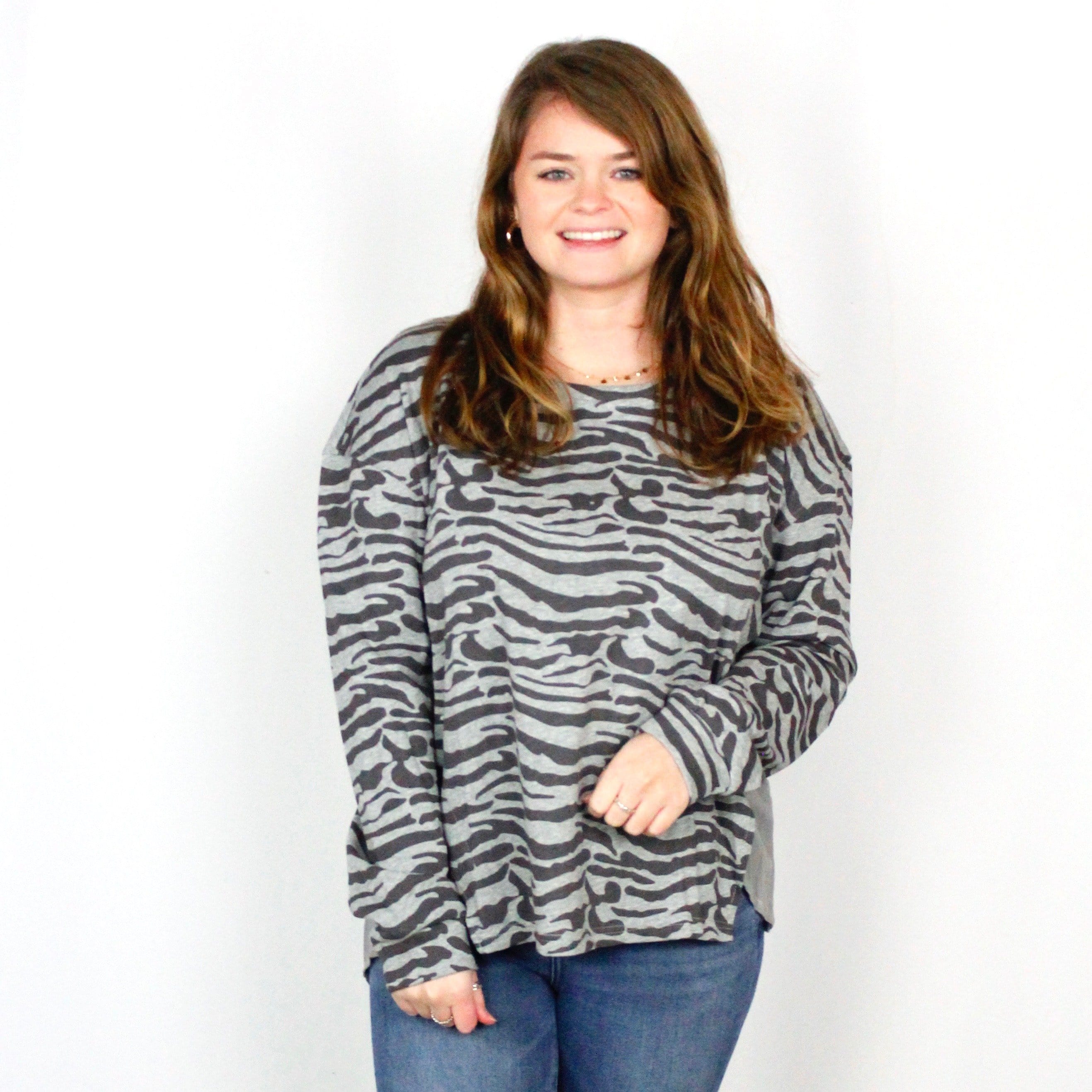 Grey Zebra Print Top