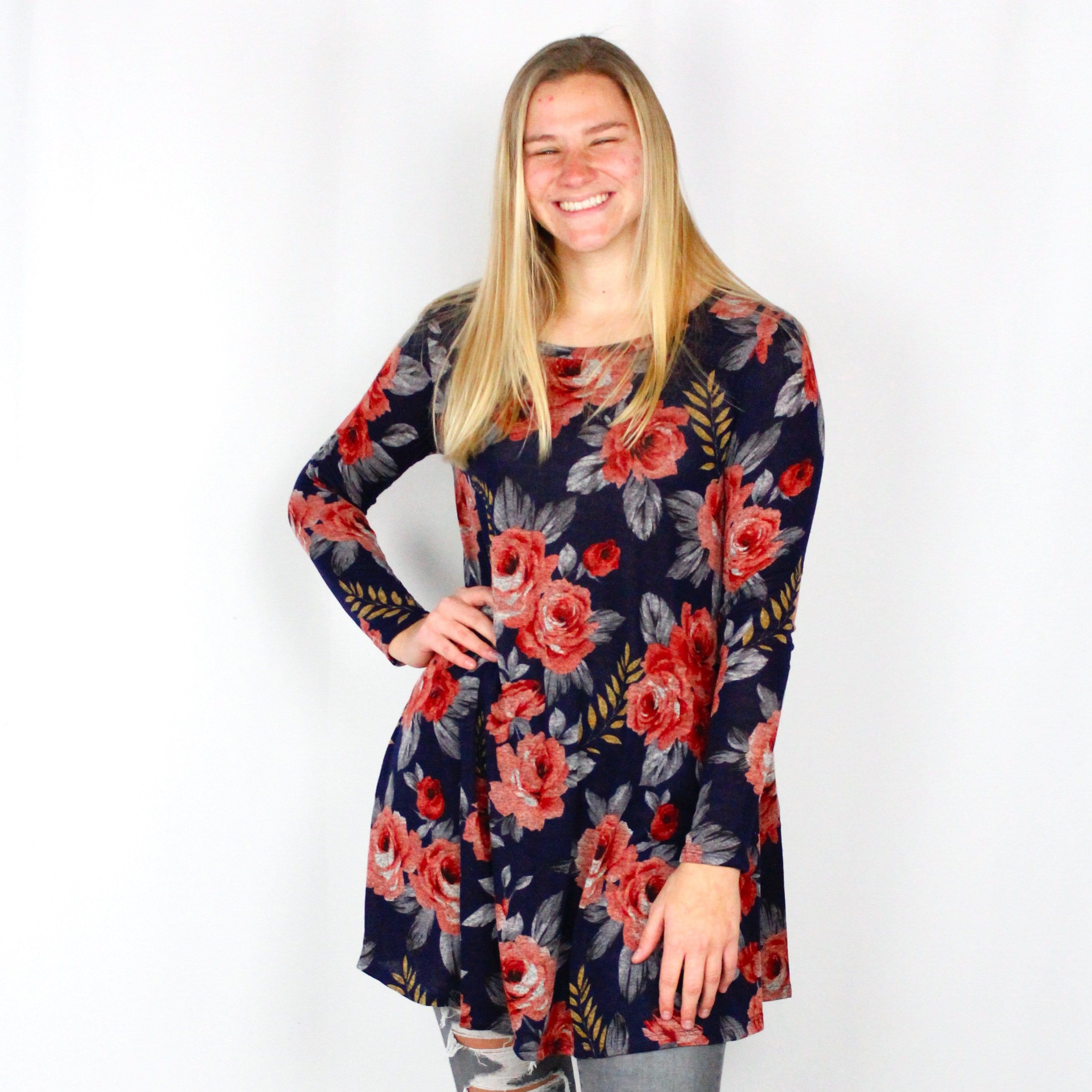 Floral Print Navy Dress