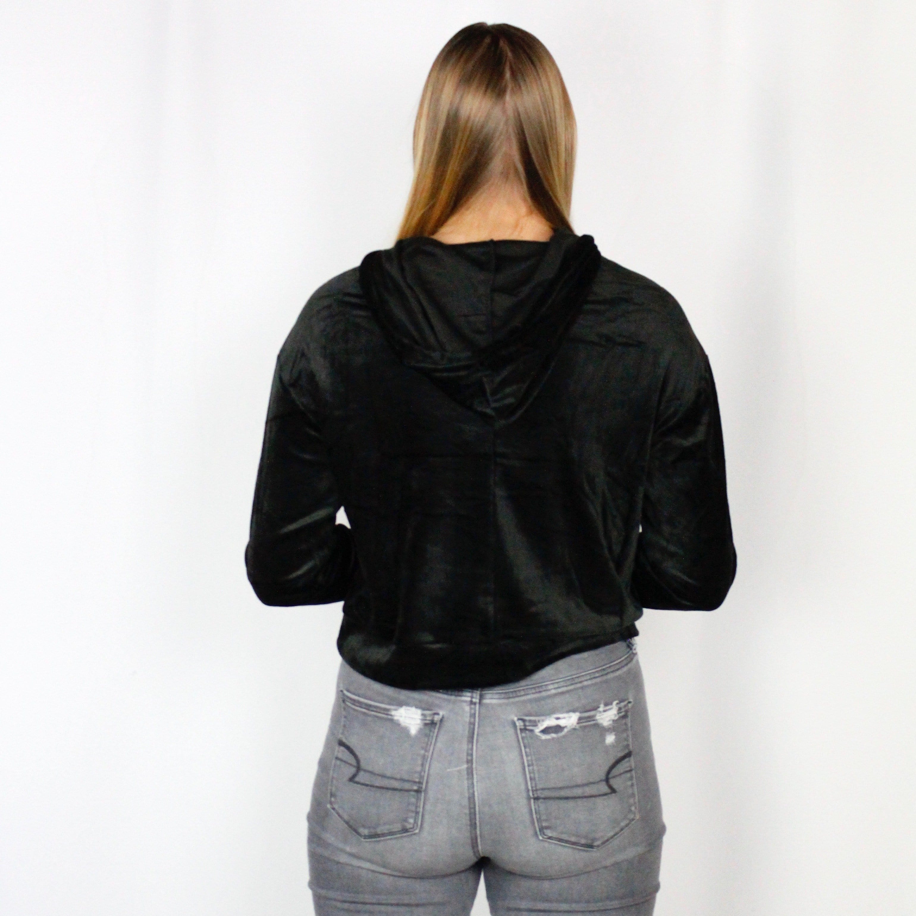 Black Velour Pullover Hoodie