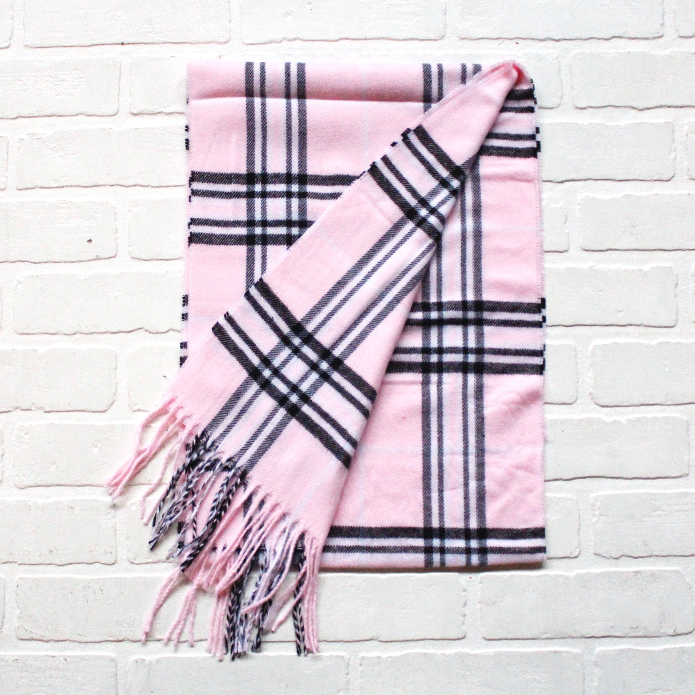Cashmere Feel Scarf Light Pink Plaid