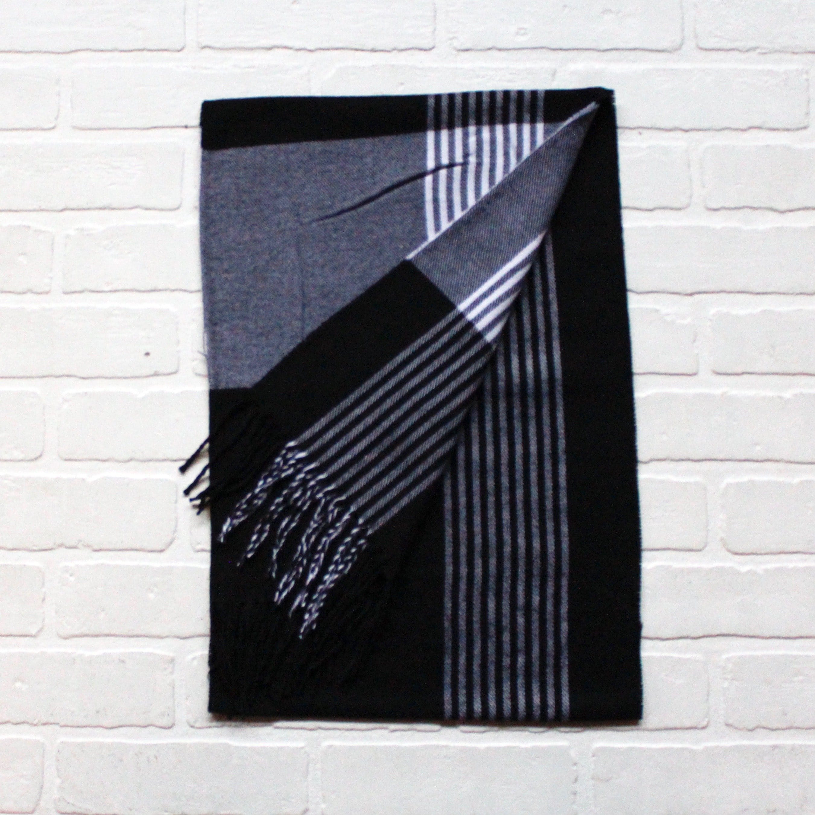 Cashmere Feel Scarf Black Grey Big Check