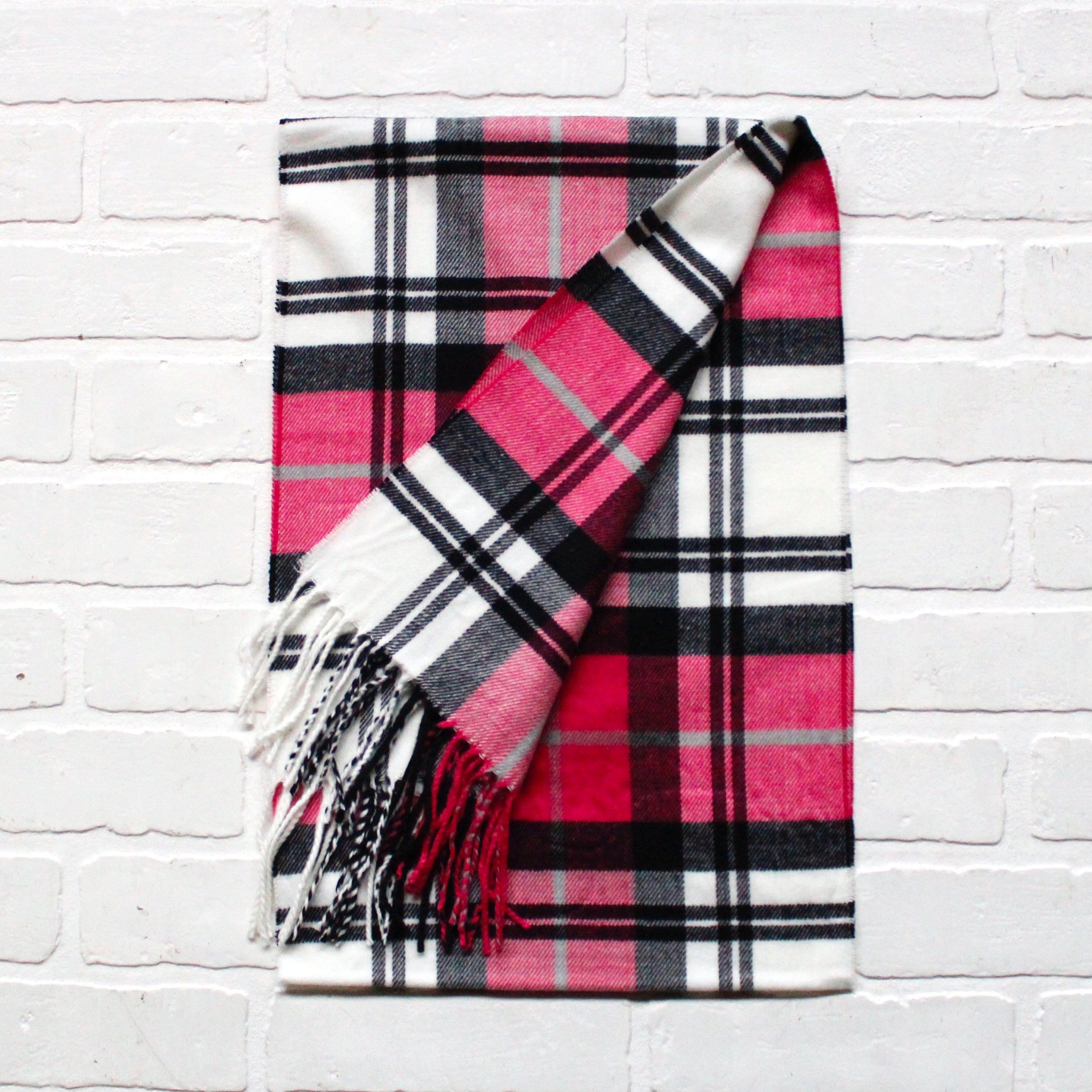Cashmere Feel Scarf Pink Black White Plaid