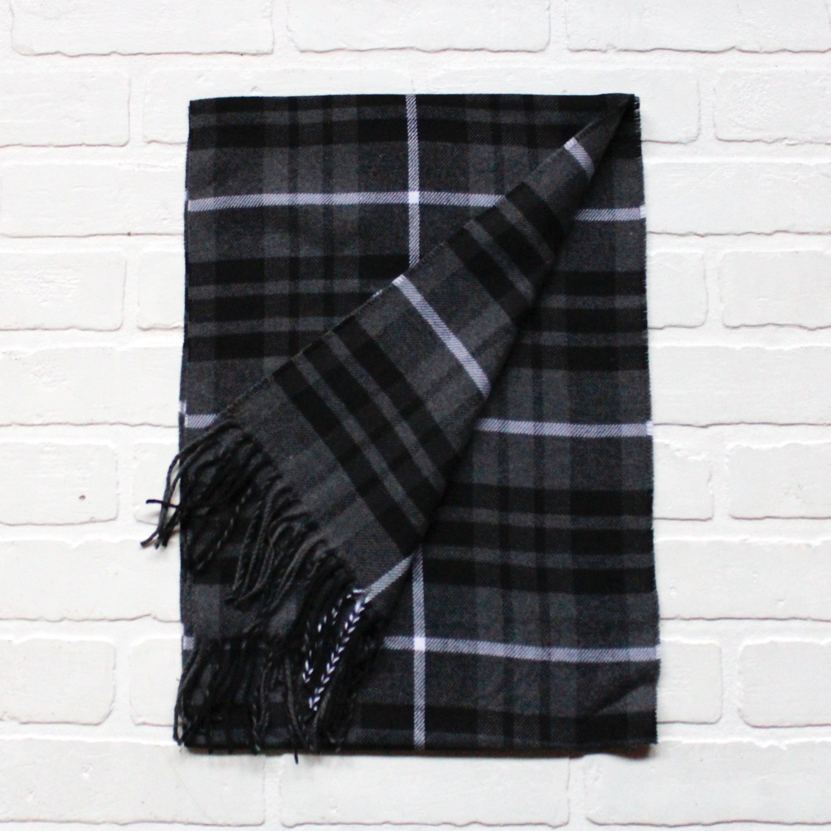 Cashmere Feel Scarf Black Grey White Plaid