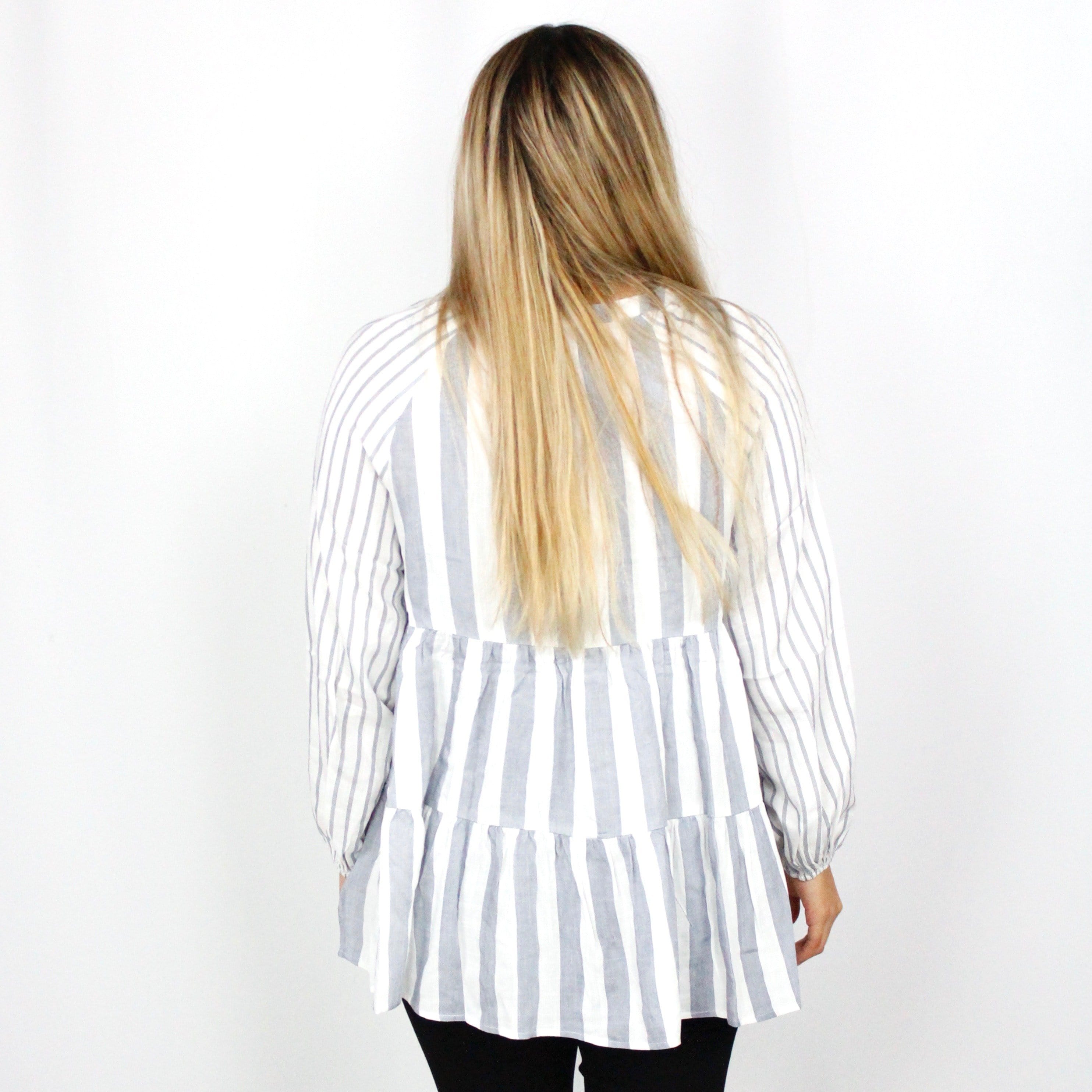 Blue Stripe Tiered Blouse