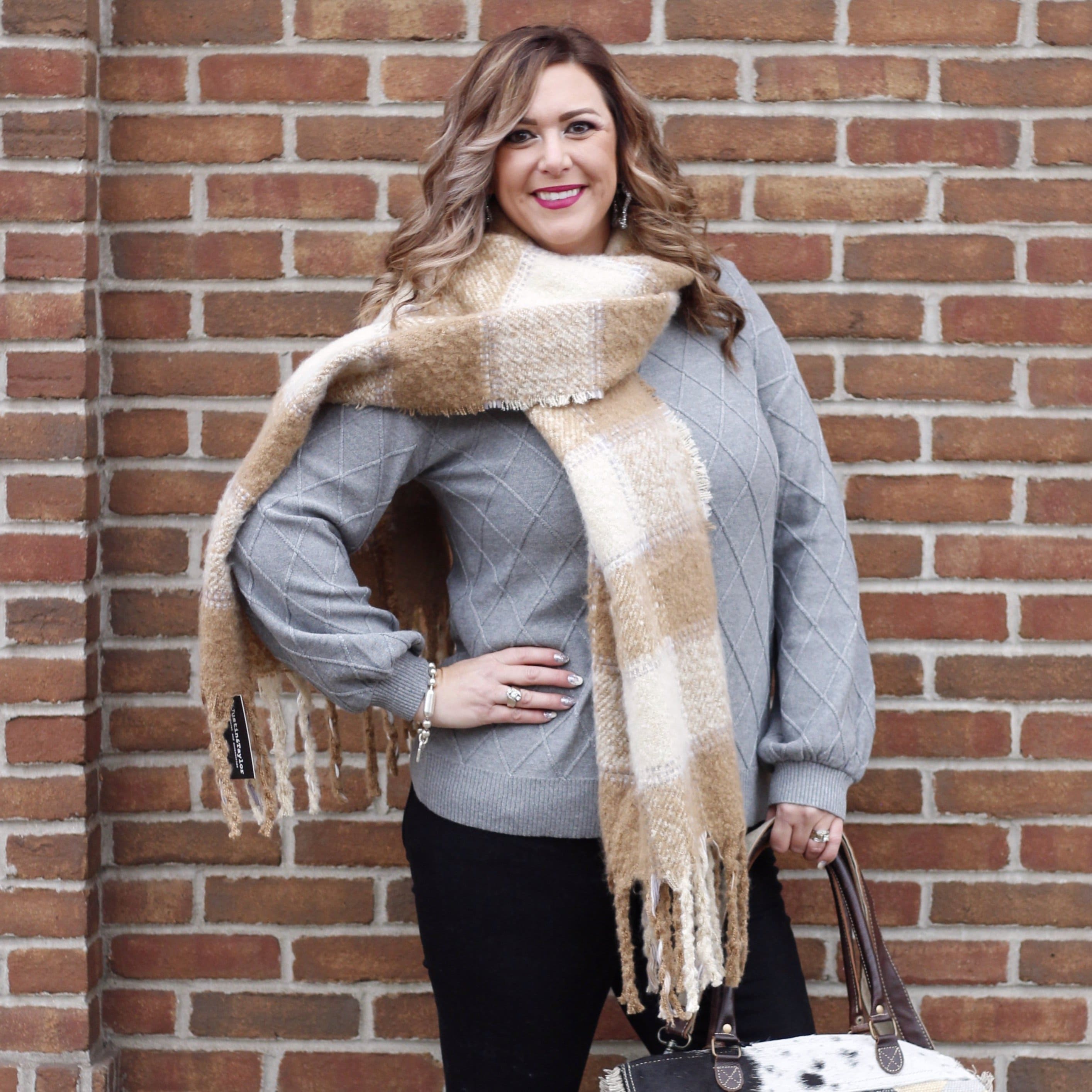 Tan Buffalo Plaid Scarf