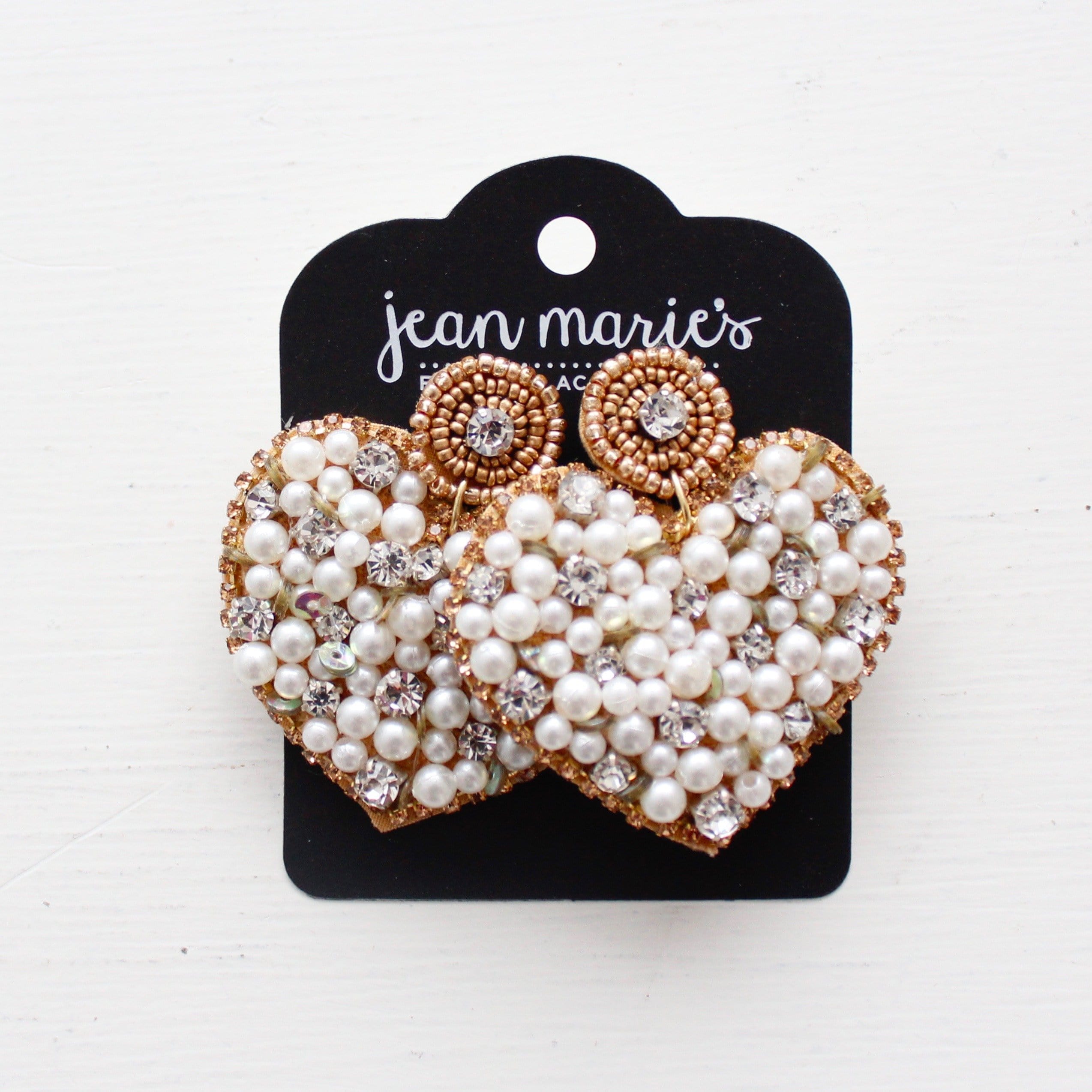 Rhinestone Pearl Heart Earrings