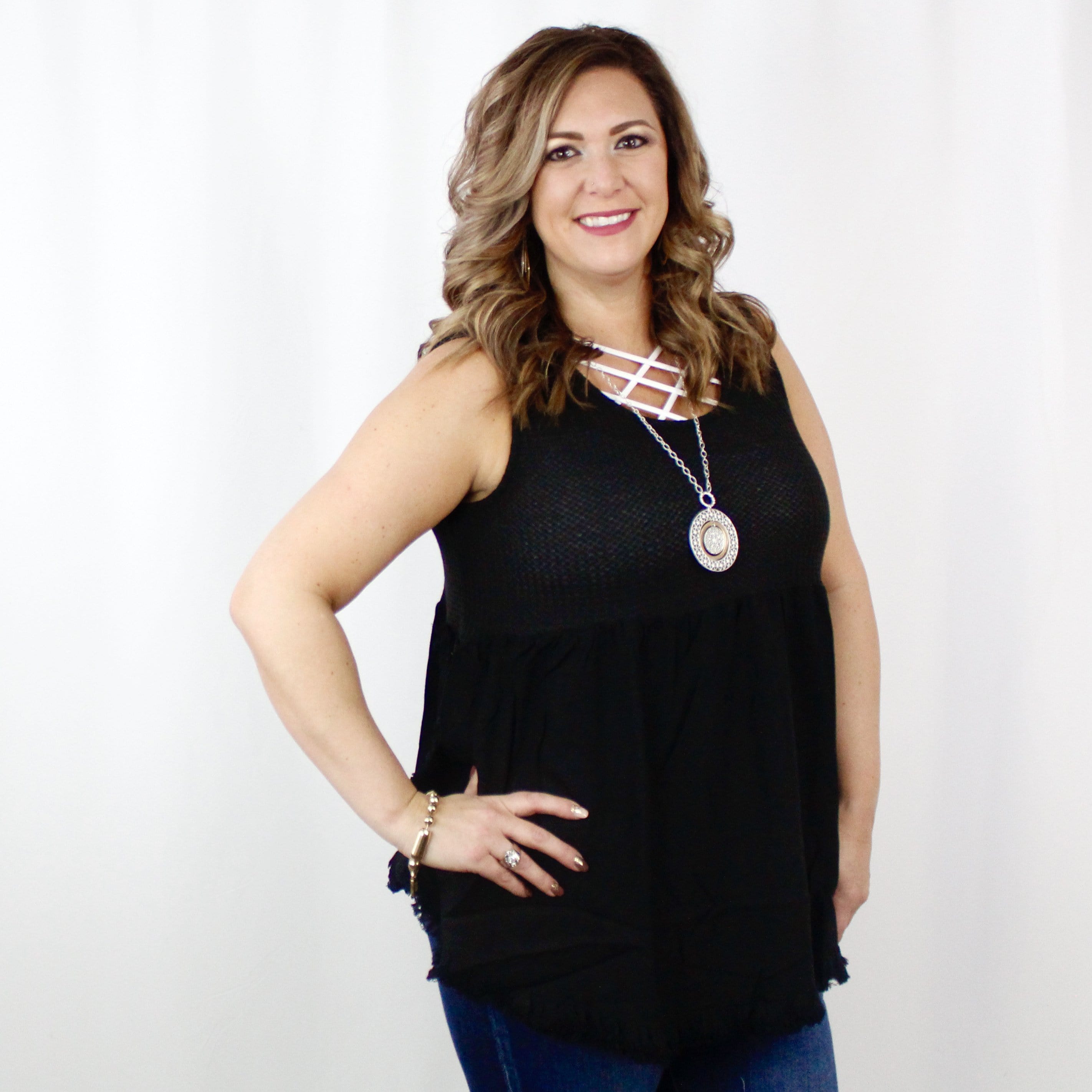 High Low Frayed Ruffle Tank Top