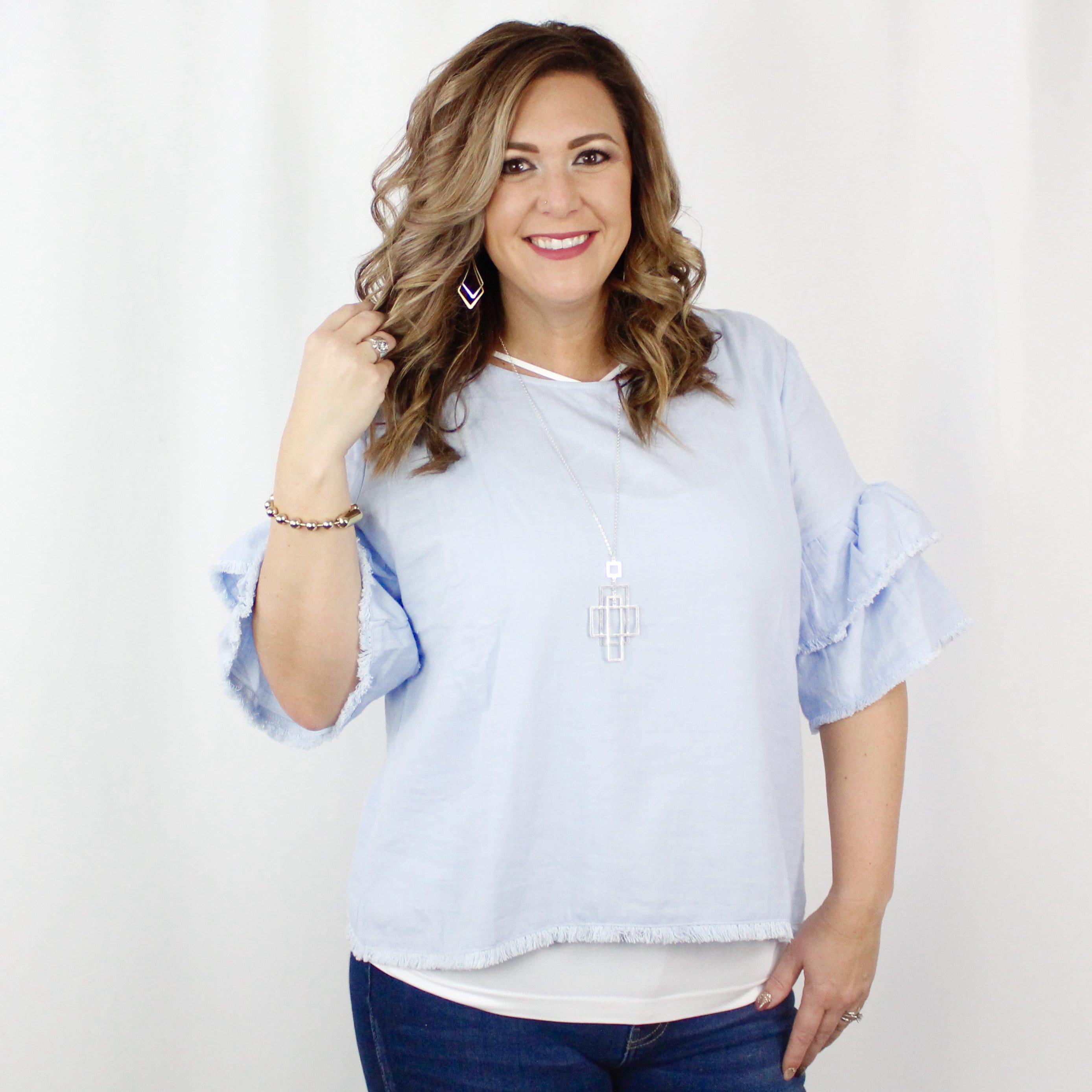 Periwinkle Layered Bell Sleeve Top