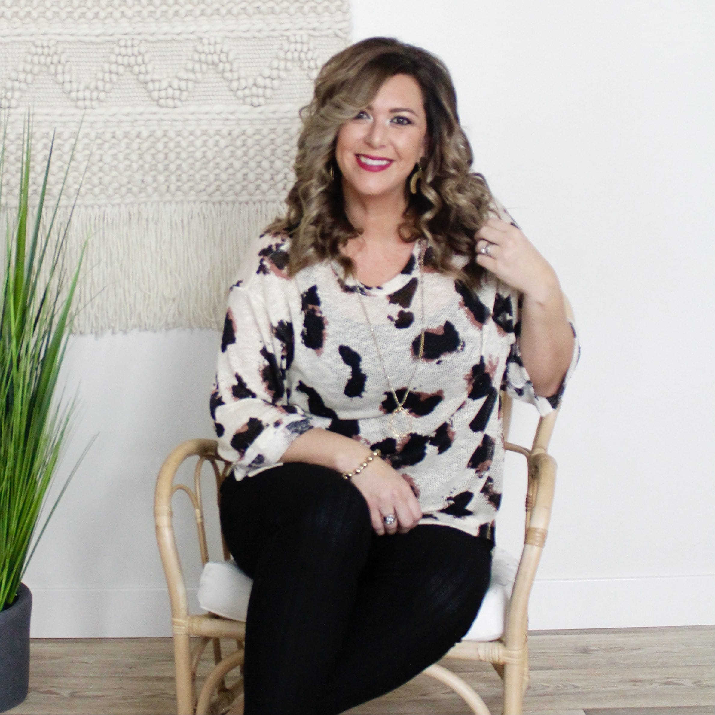 Cream Animal Print Folded Sleeve Top