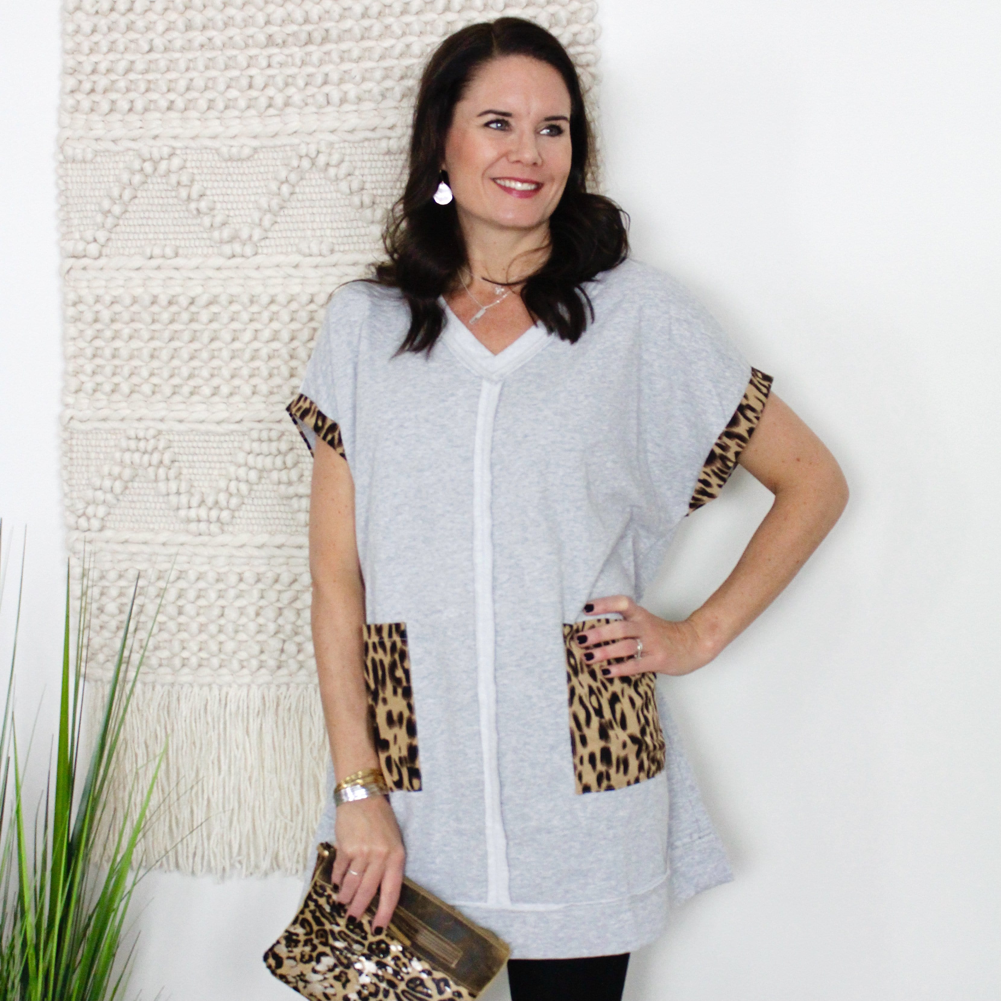 Grey French Terry Animal Pocket Dress