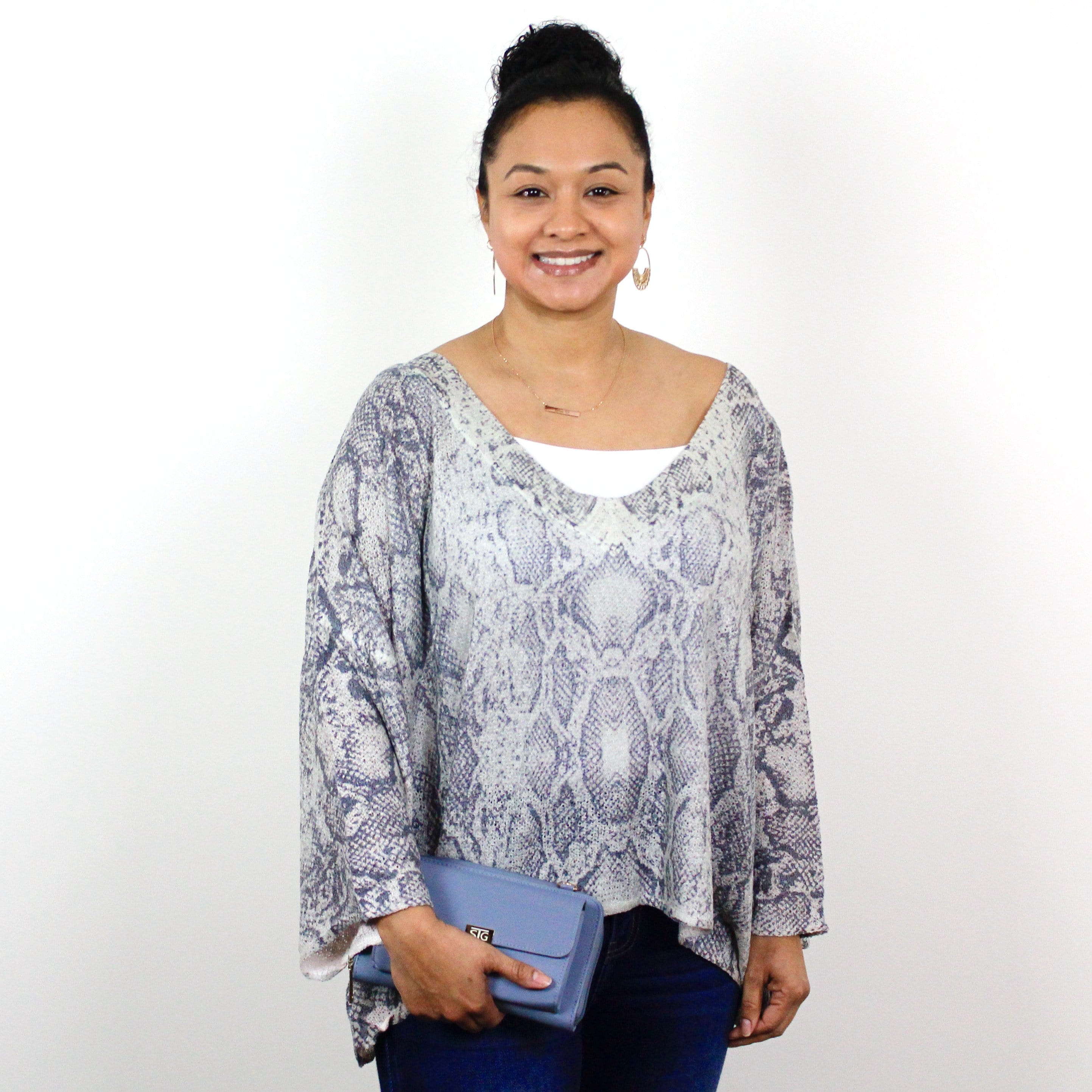 Taupe Grey Snake Sweater Top