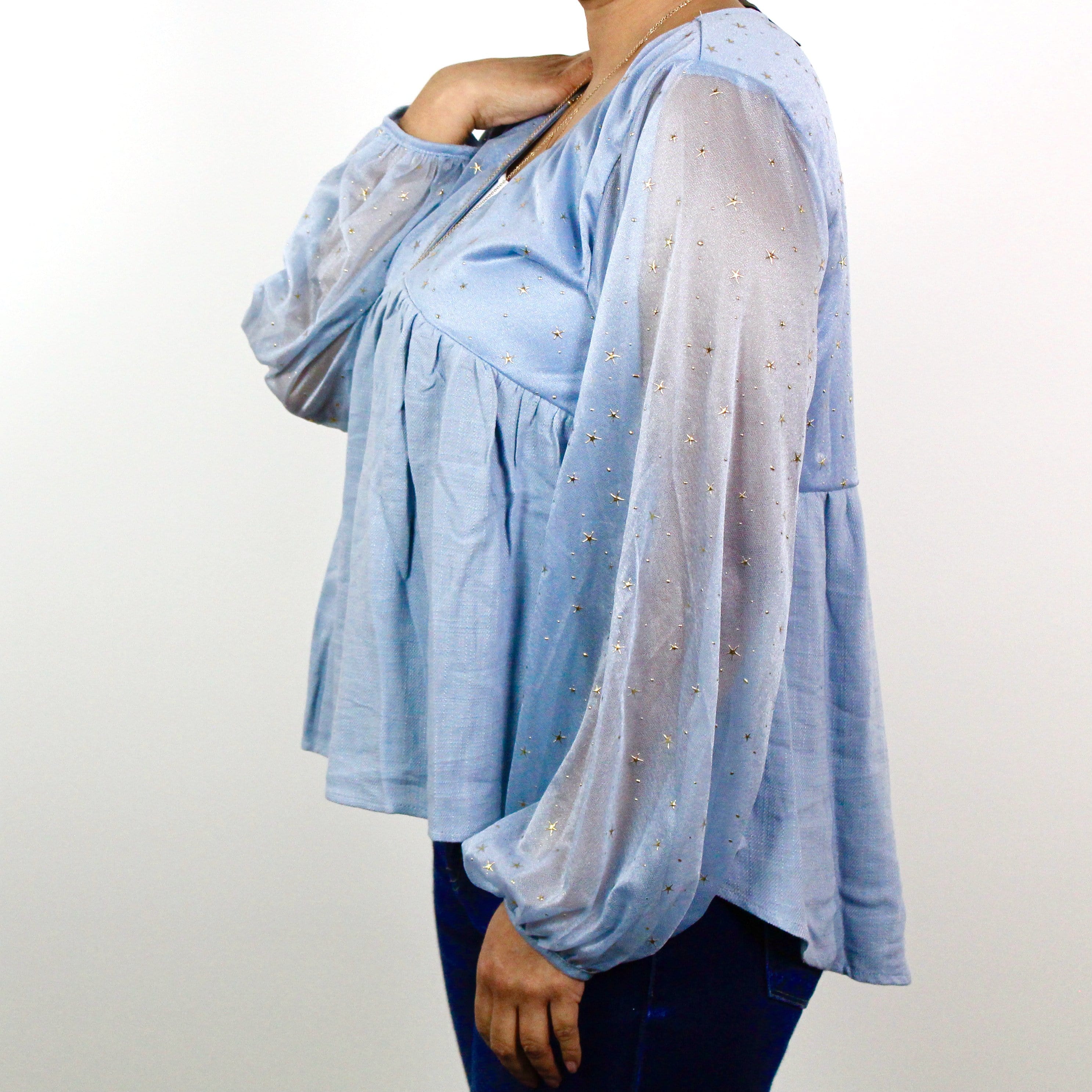 Dusty Blue Gold Foil Star Detail Top