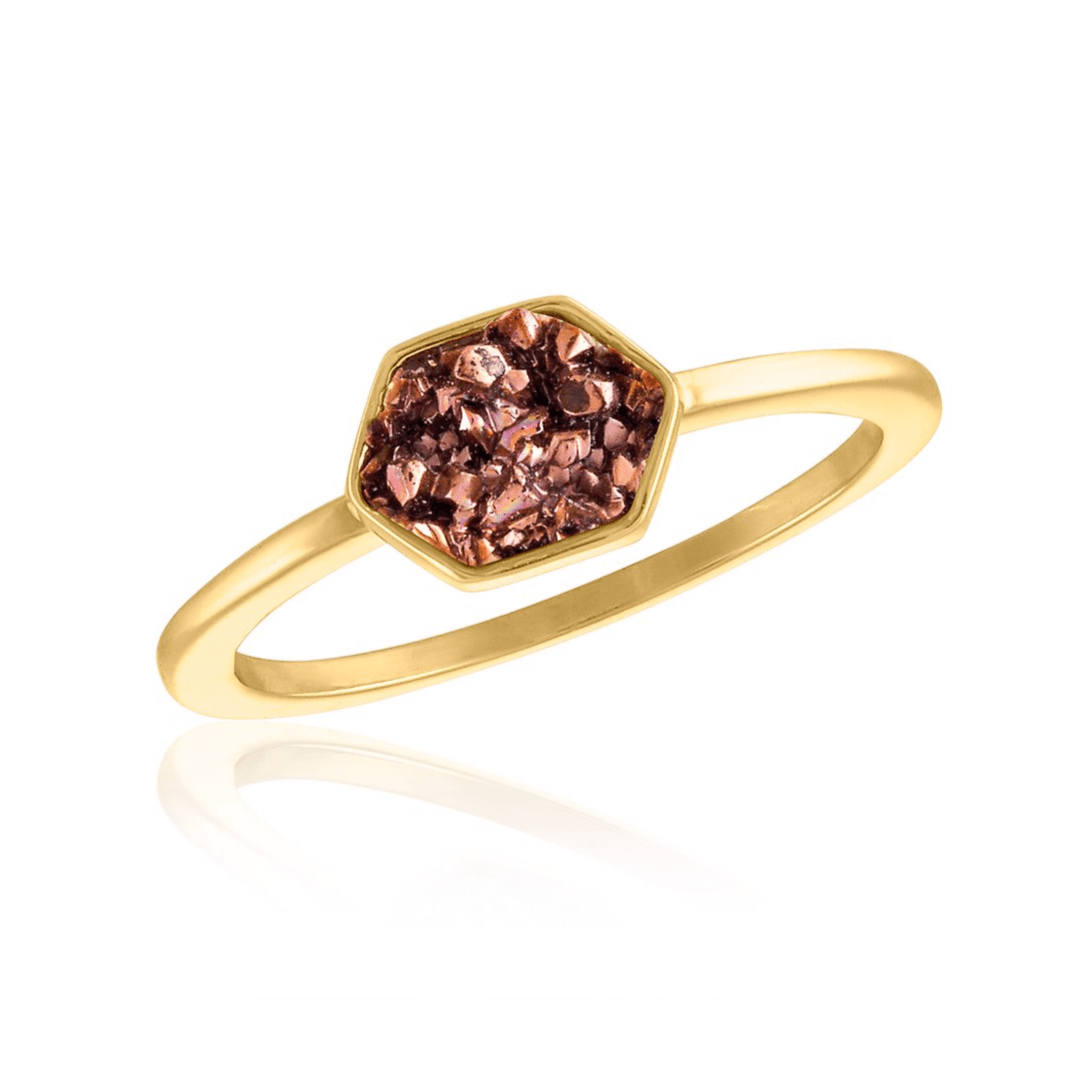 Pink Pentagon Druzy Gold Ring