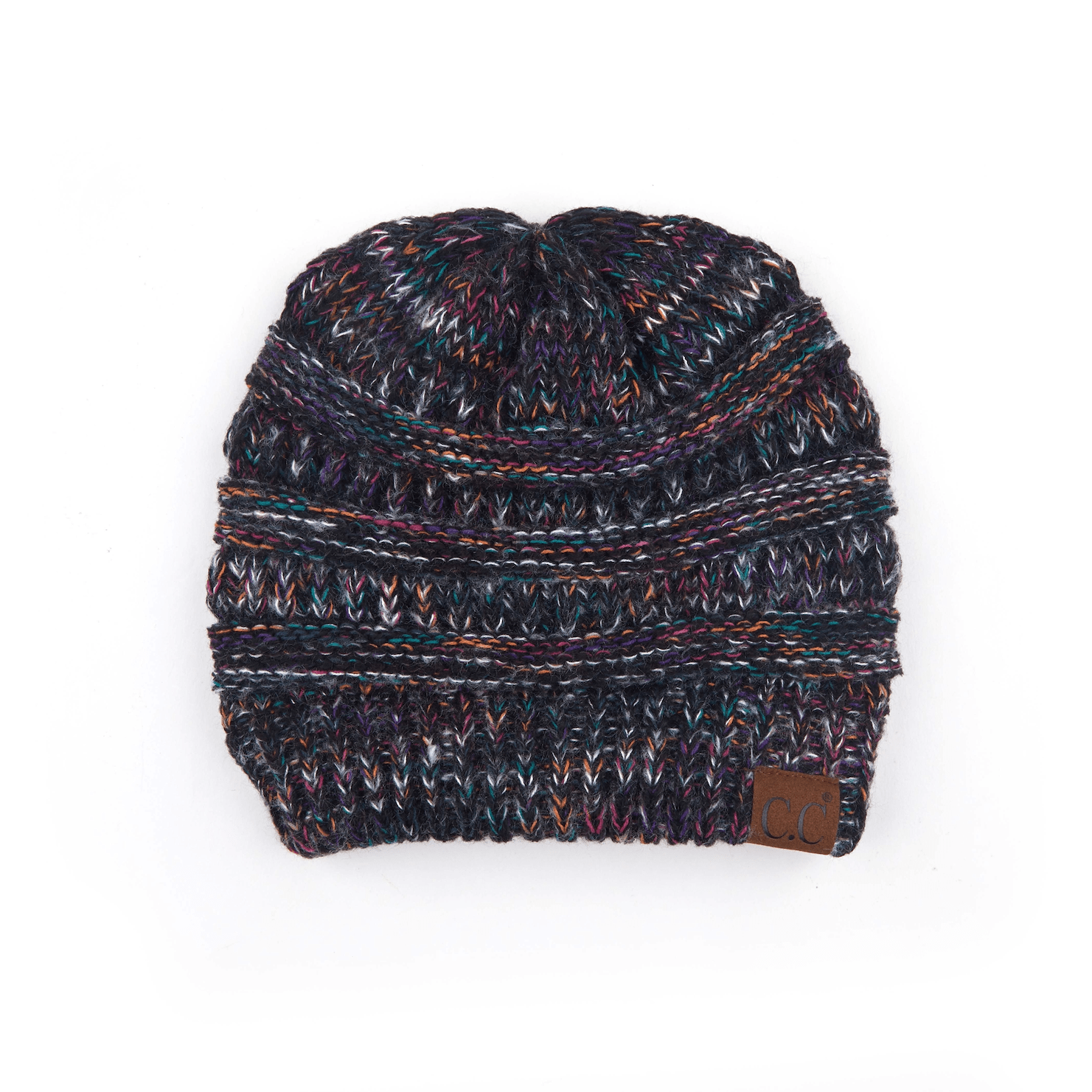 Black Multi Color Diagonal Beanie