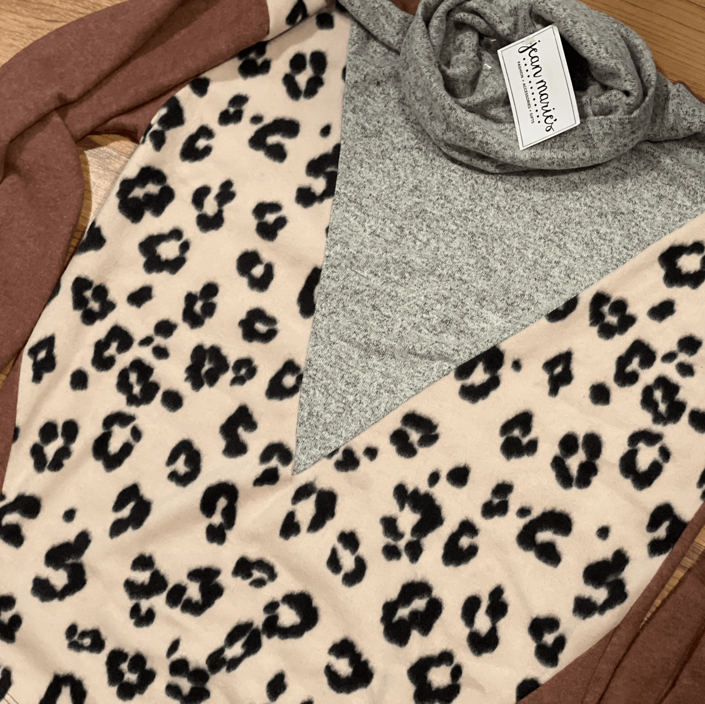 Grey Cowl Neck Leopard Detail Sweater