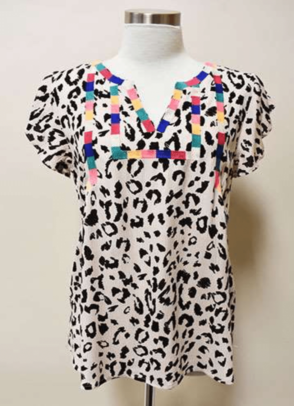Leopard Embroidered Flutter Top