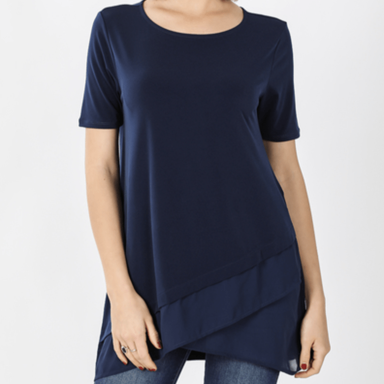 Front Overlap Chiffon Contrast Top