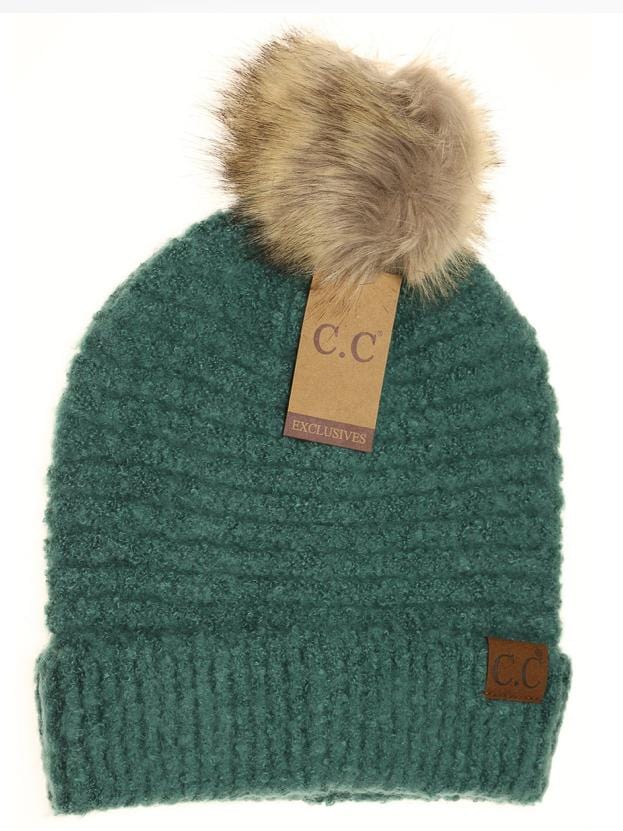 Solid Boucle Yarn Pom Beanie