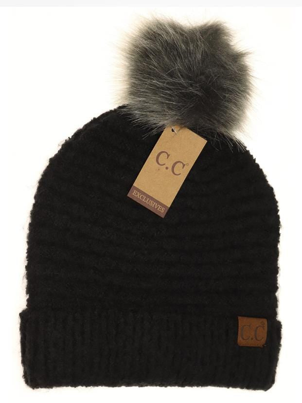 Solid Boucle Yarn Pom Beanie