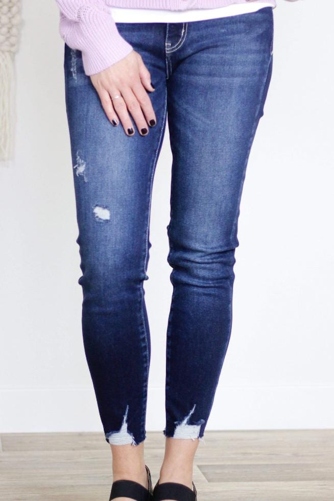Dark MidRise Raw Hem Skinny
