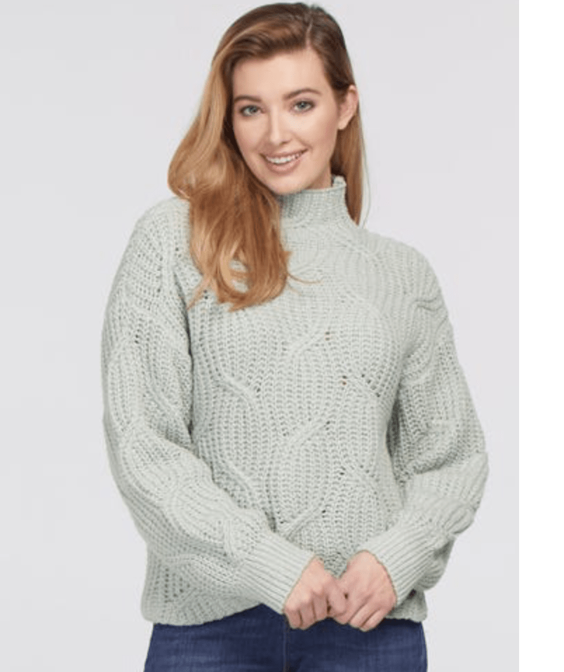 Light Mint Mock Neck Boucle Sweater