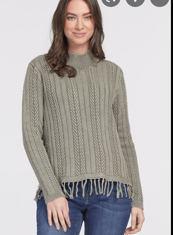 Heathered Laurel Fringe Hem Sweater