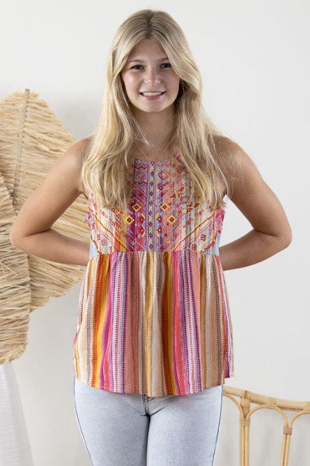 Sunset Multi Embroidered Babydoll Tank