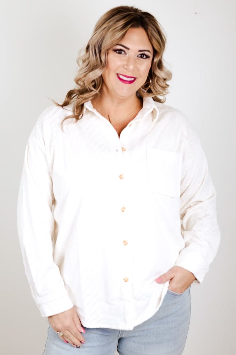 Ivory Soft Corduroy Button Jacket