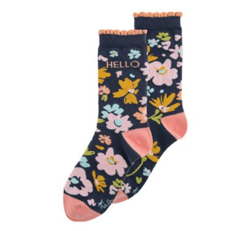Navy Floral Hello Socks