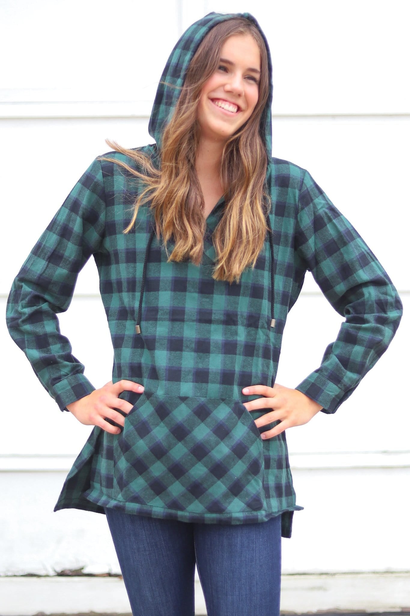 black and green plaid sweatshirt