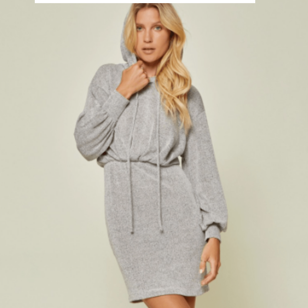 Grey Hooded Knit Dress