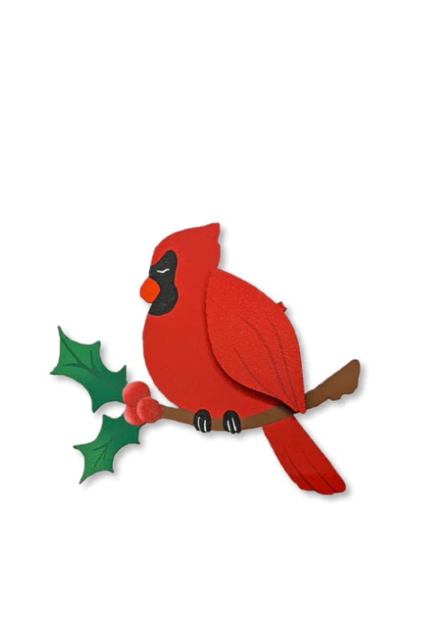 Cardinal w/holly Branch Magnet