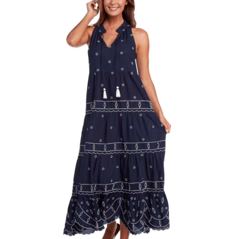 Navy Gisele Embroidered Maxi Dress