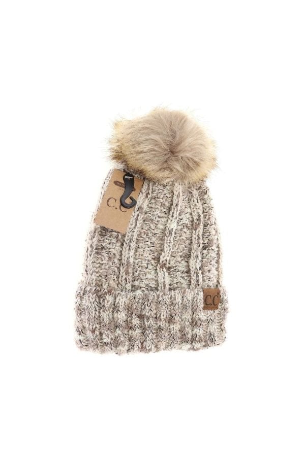 Beige Popcorn Confetti Beanie W/ Fuzzy Inside