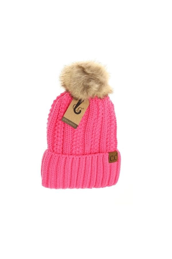 Candy Pink Fuzzy Lined Fur Pom CC Beanie
