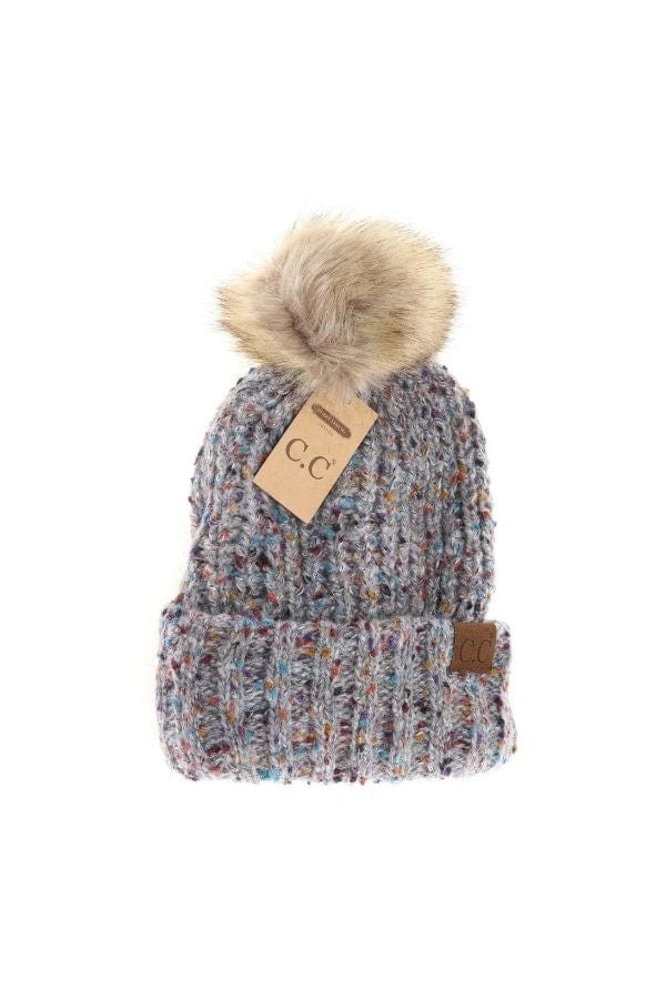 Light Grey Confetti Mohair Ribbed Beanie