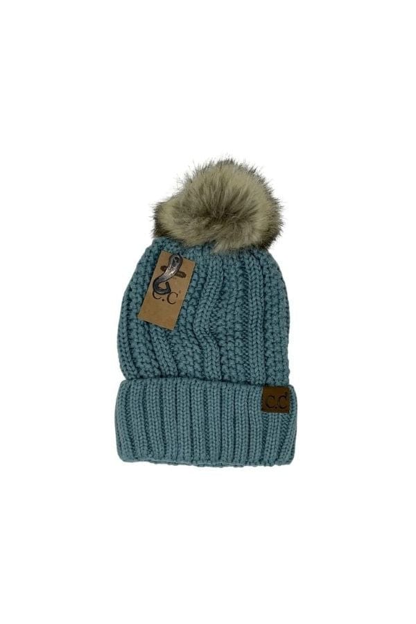 Winter Mint Fuzzy Lined Fur Pom CC Beanie