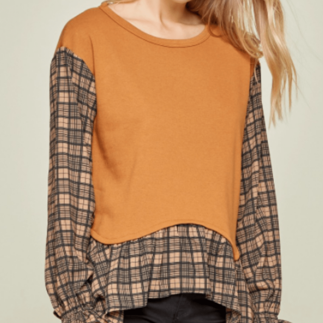 Rust Knit & Woven Combo Tunic Top