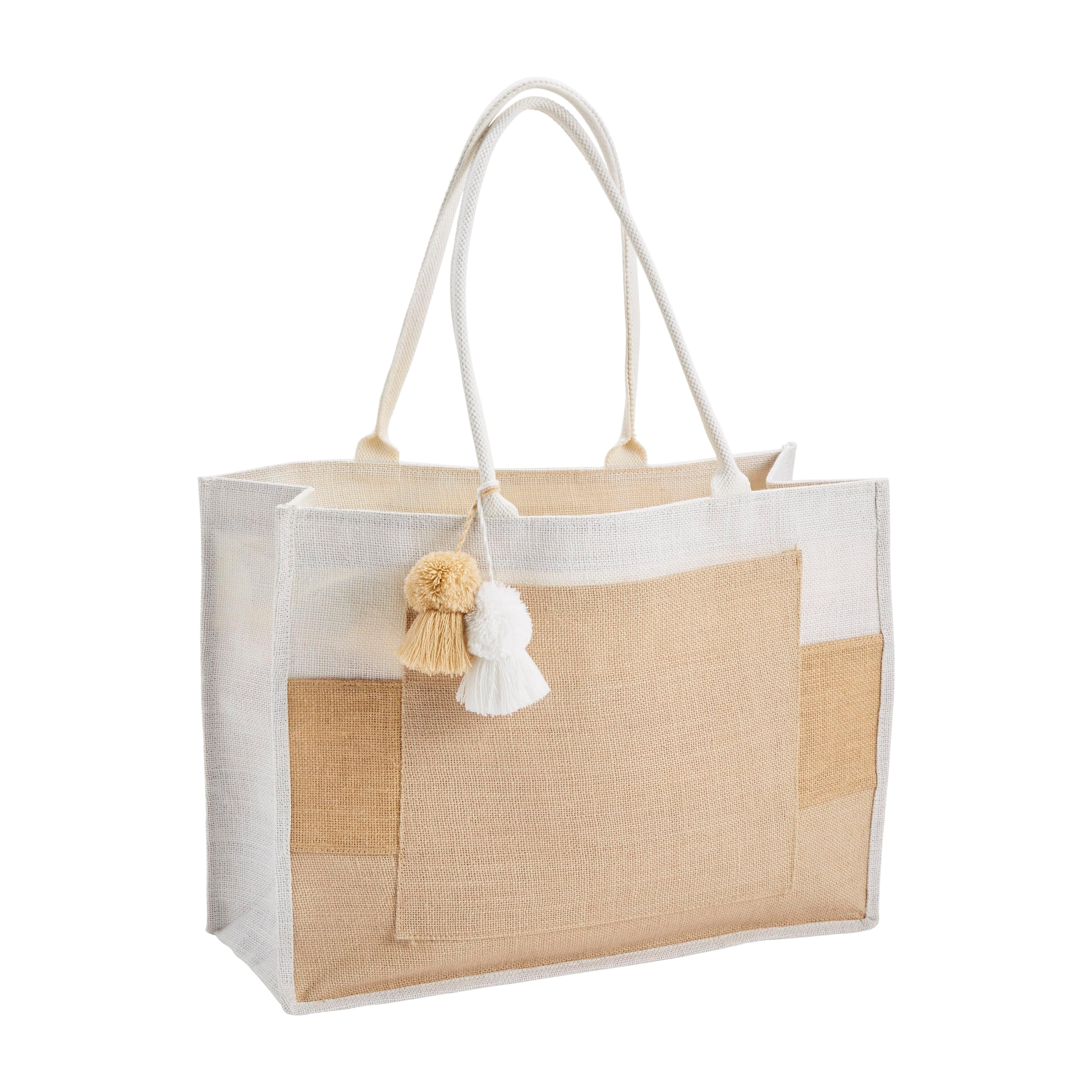 Natural Color-Block Jute Tote
