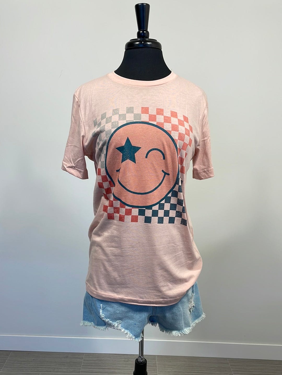 Star Winky Smiley Checker Graphic Tee