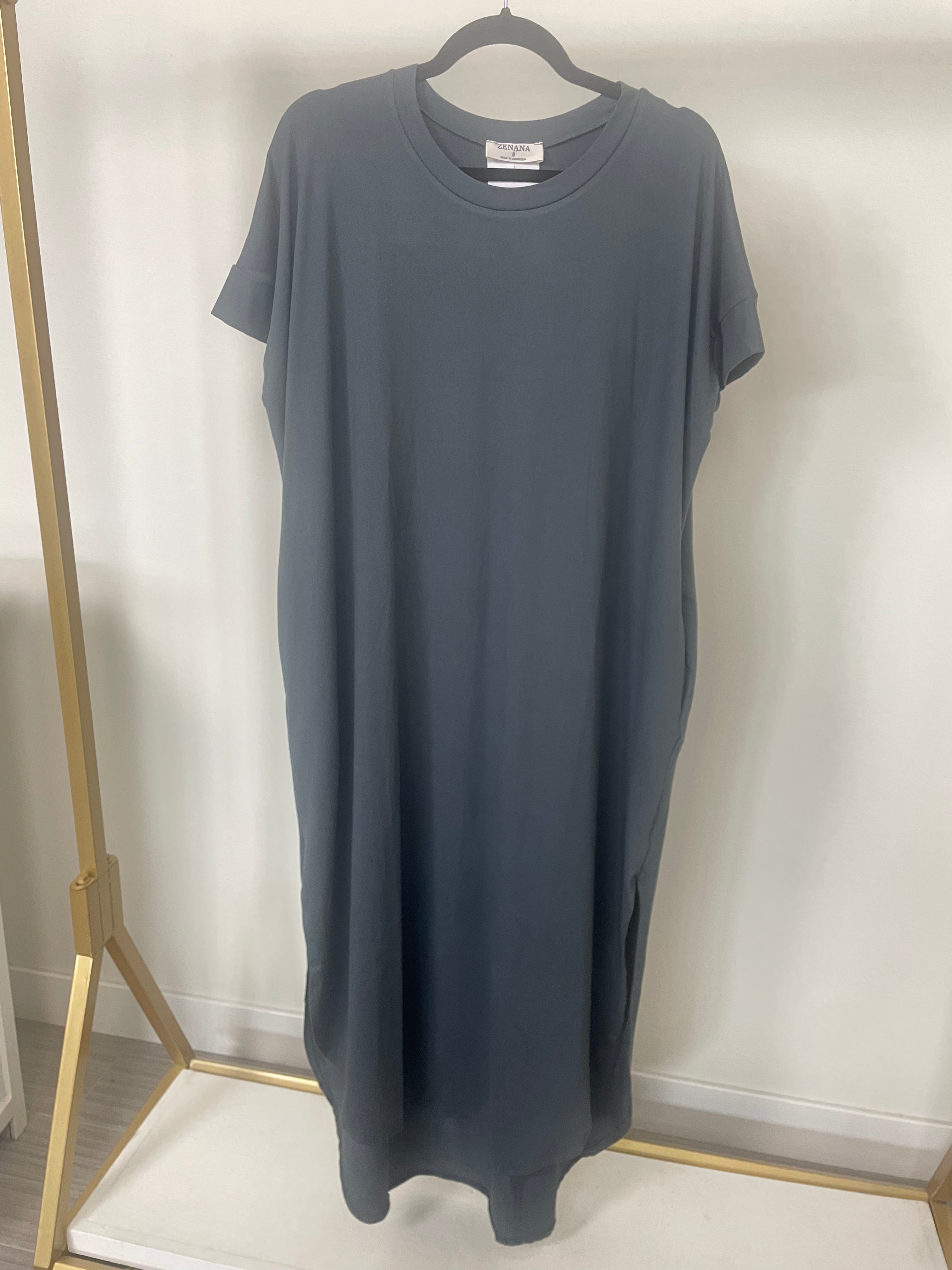 Ash Grey Short Sleeve Side Slit Dress