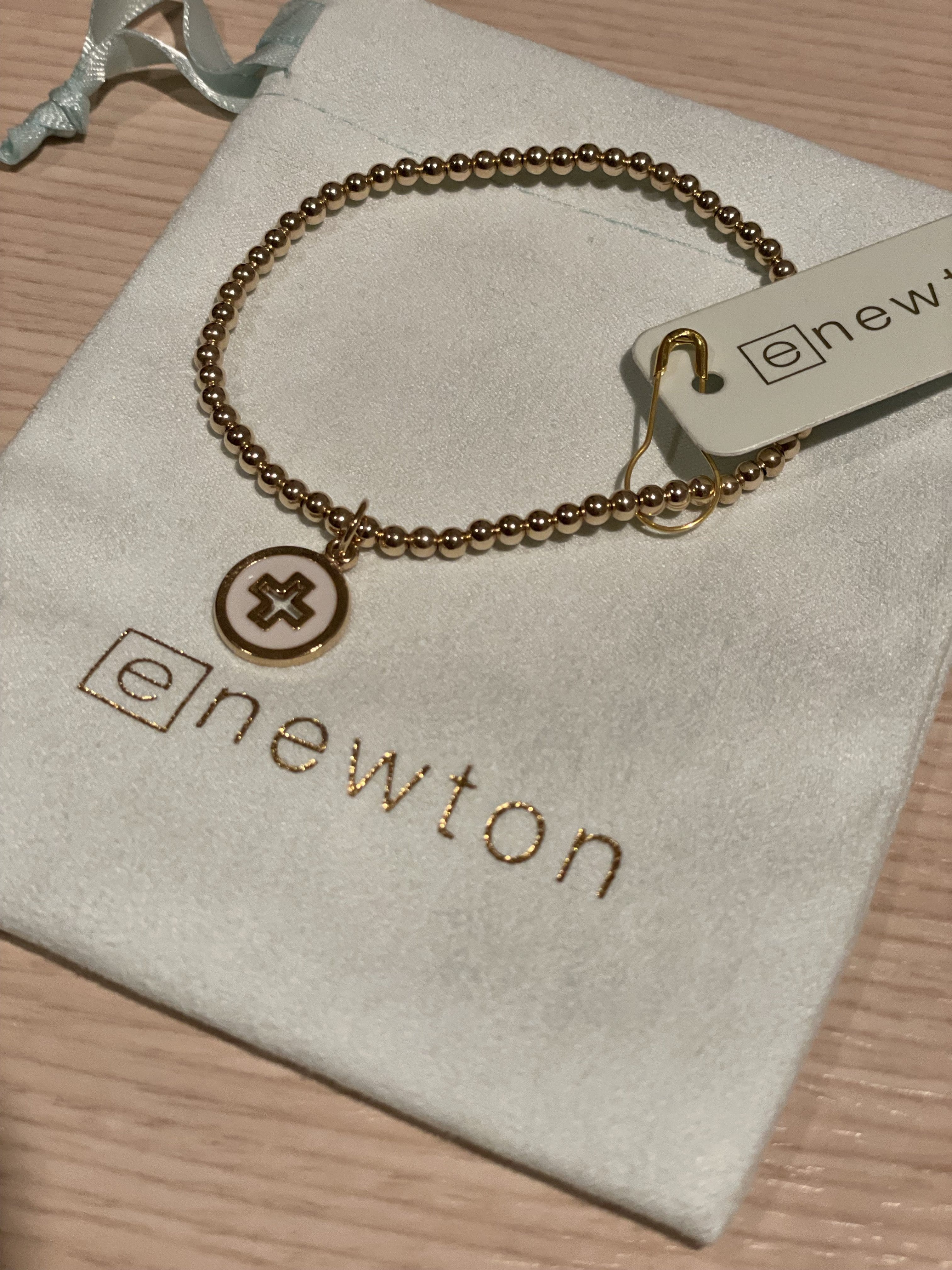 Classic Gold 3mm Bead Bracelet - Signature Cross Gold Disc - OffWhite