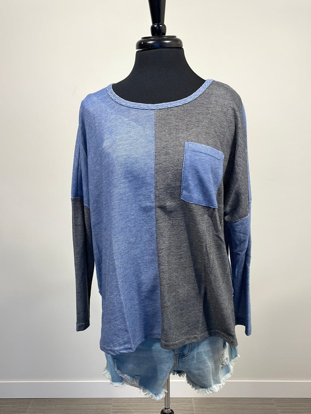 Denim Colorblock Texture Top