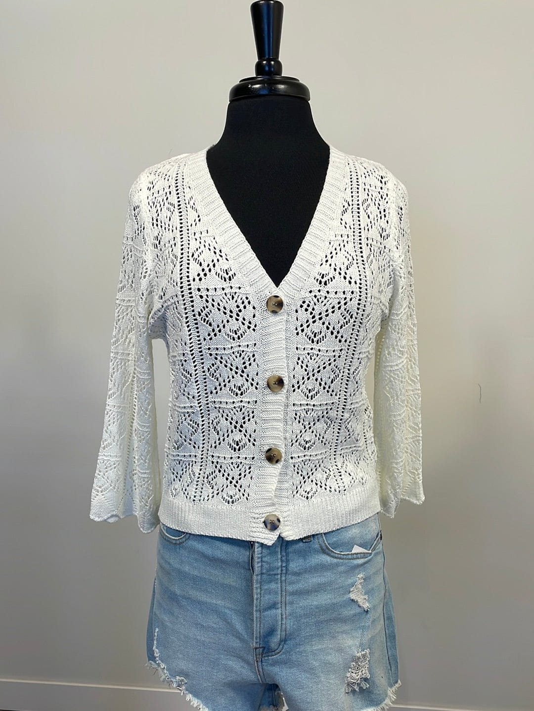 Off White Crochet Button Sweater