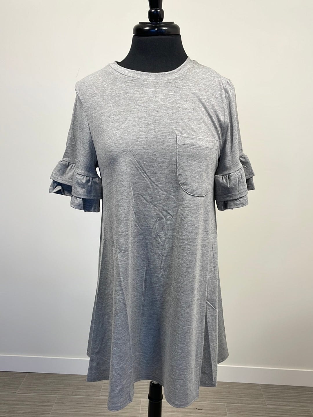 Grey Pocket Tee Ruffle Sleeve Dress