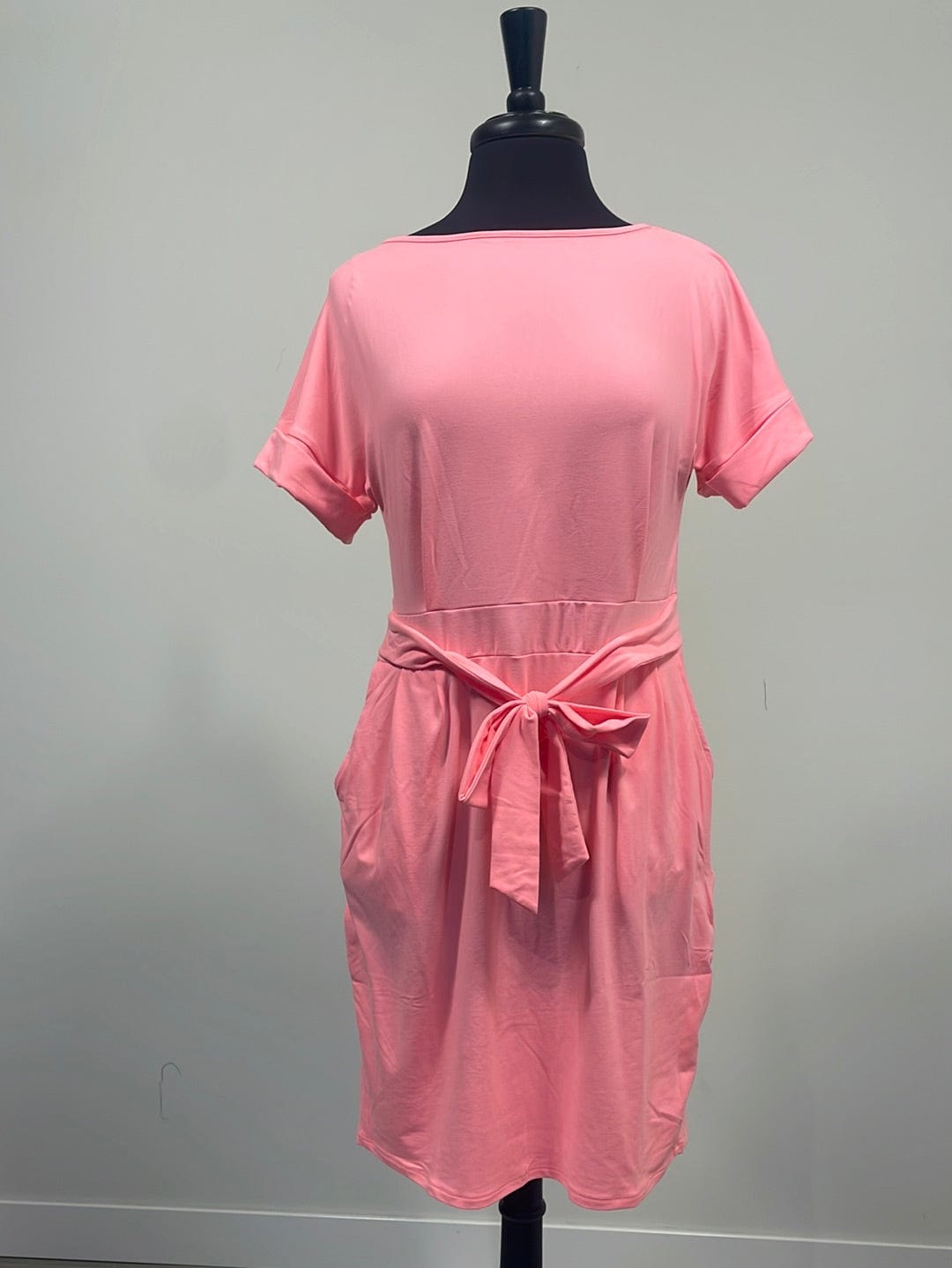 Bright Pink Brushed Tie-Belt Dress