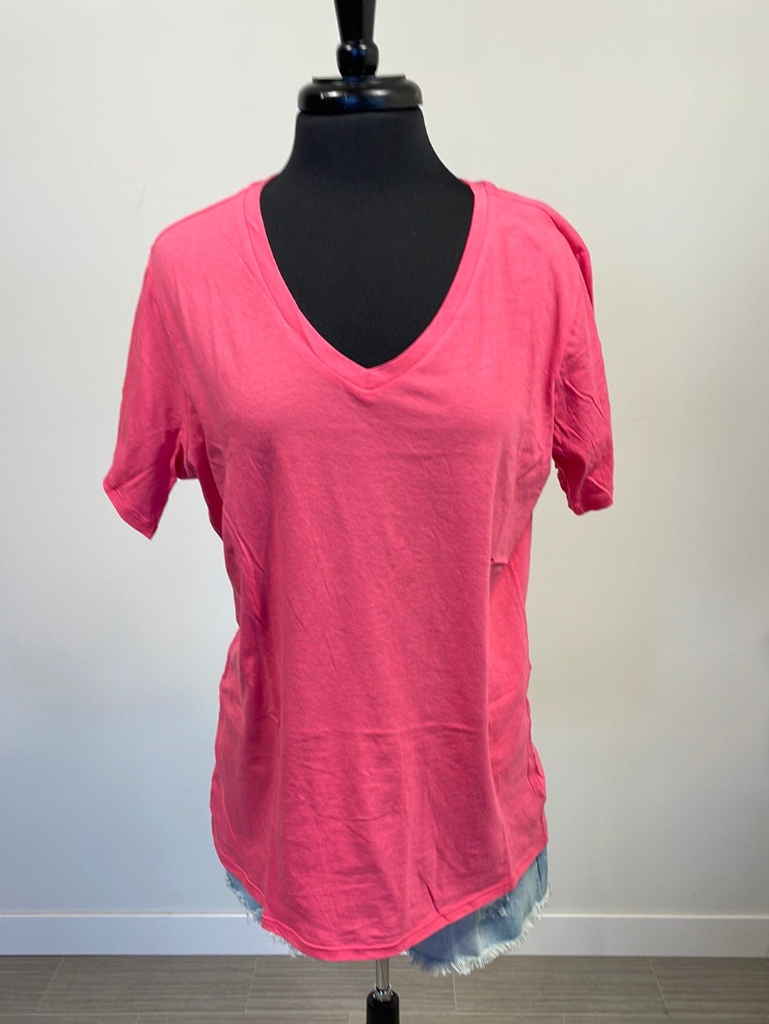 Fuchsia Cotton VNeck Tee