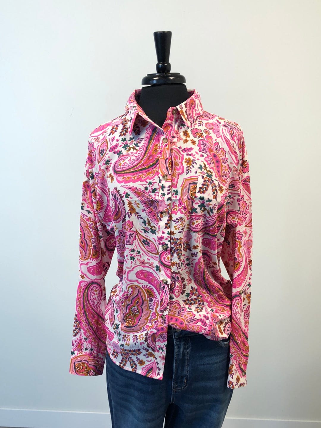 Neon Pink Paisley Button Down
