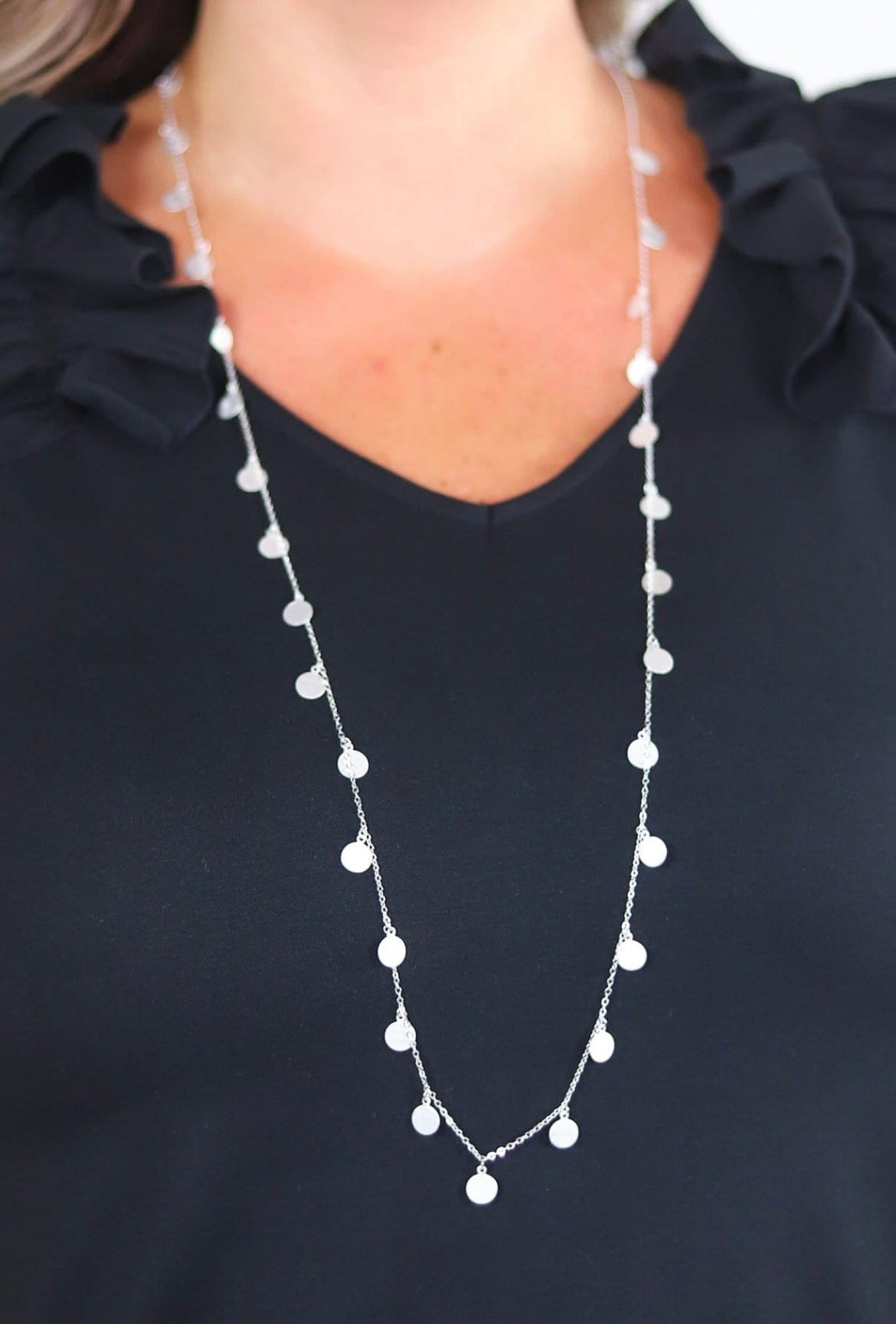 Silver Mini Disc Long Necklace